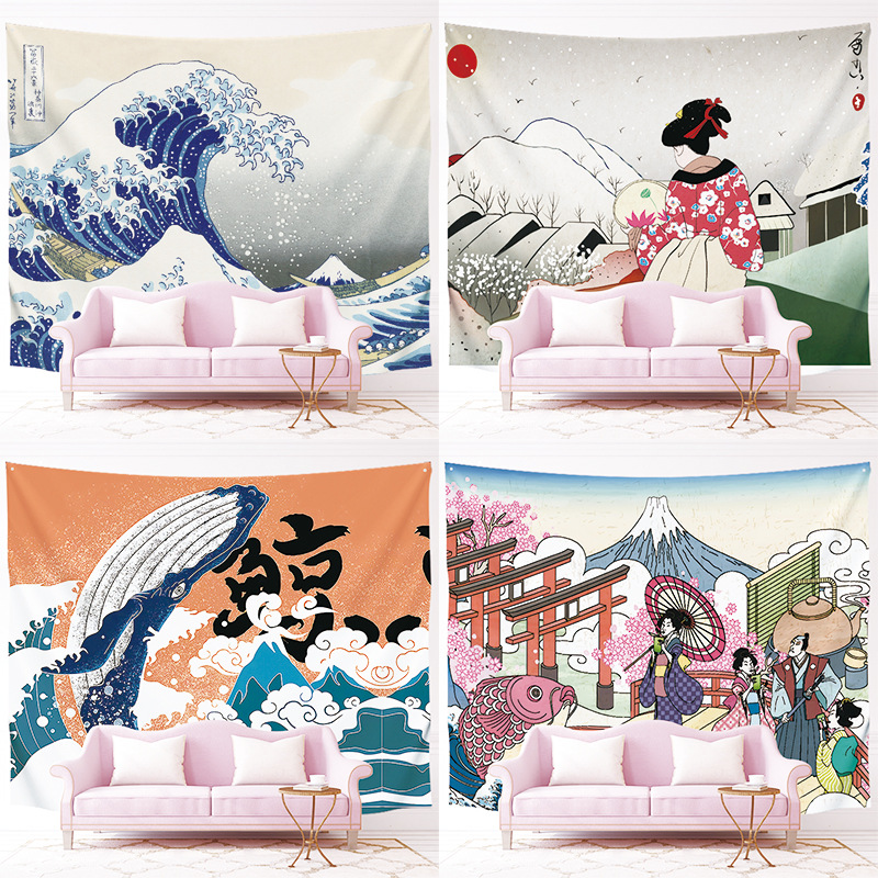 背景布跨境挂毯浮世绘家居挂布壁挂沙滩巾沙滩坐毯wish亚马逊挂毯|ru