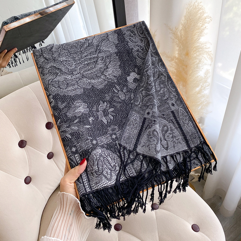 Chal de Jacquard con Flecos de Poliéster Térmico para Primavera
