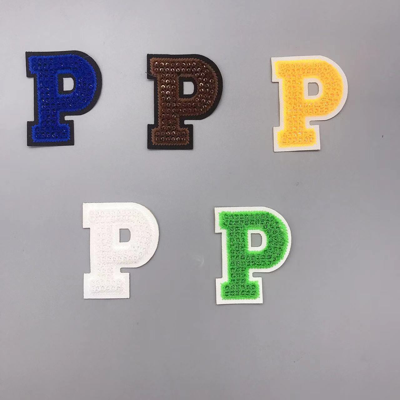 菠萝龙新款牙刷绣亮片彩色英文字母P背胶补丁贴装饰贴