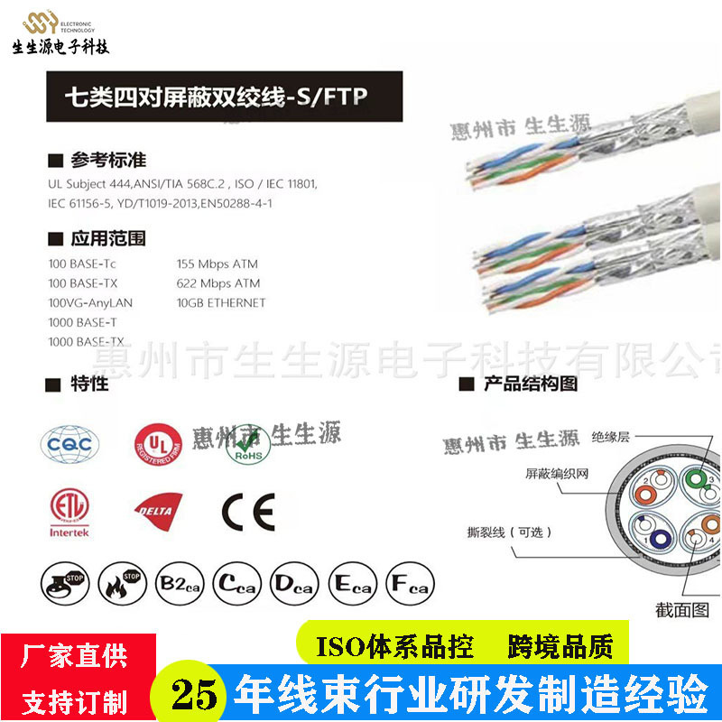 Cat7 Sftp Category 7 Four-Pair Shielded Twisted Pair Network Cable Cat7A 10g High-Speed 5g Network Cable with Anti-Interference Gigabit Capability Cat7 Sftp Category 7 Four-Pair Shielded Twisted Pair Network Cable Cat7A 10g High-Speed 5g Network Cable with Anti-Interference Gigabit Capability