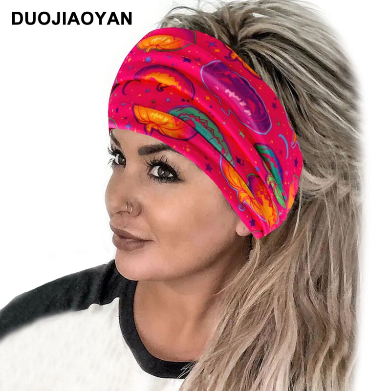 Halloween Printed Headband With Spooky Pumpkin Pattern Design_voghion.com