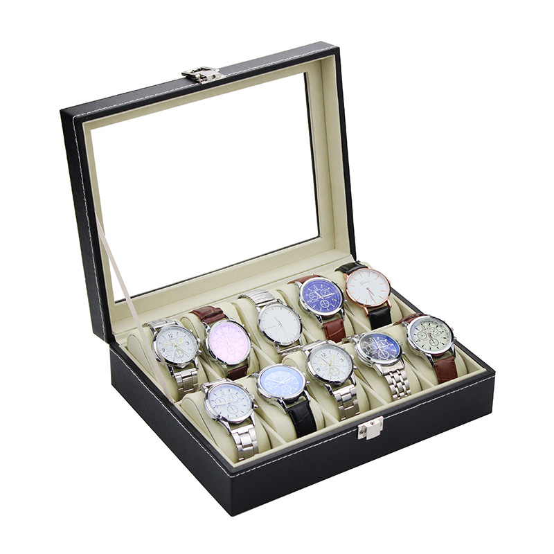 Spot wholesale 10 leather watch box wooden display storage box retro PU leather watch gift display box