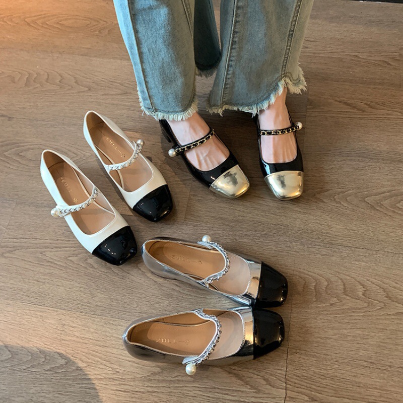 plus size Women's Shoes Chubby Feet Wide Fat Single-layer Shoes Color-matching Mary Jane Shoes Low-heeled High-heeled Shoes with High Heels Thick Heels Widened with Fat