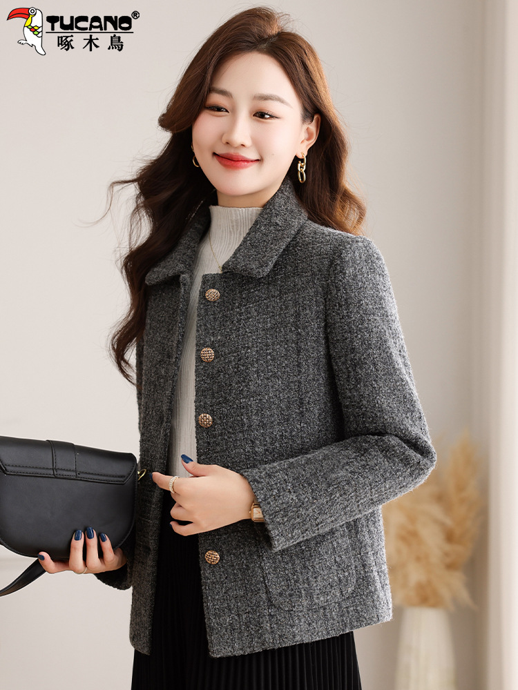 Woodpecker Little Chanel Style Short Jacket for Women 2025 Spring and Autumn New Fashion Woolen Coat for Middle-Aged Mothers
