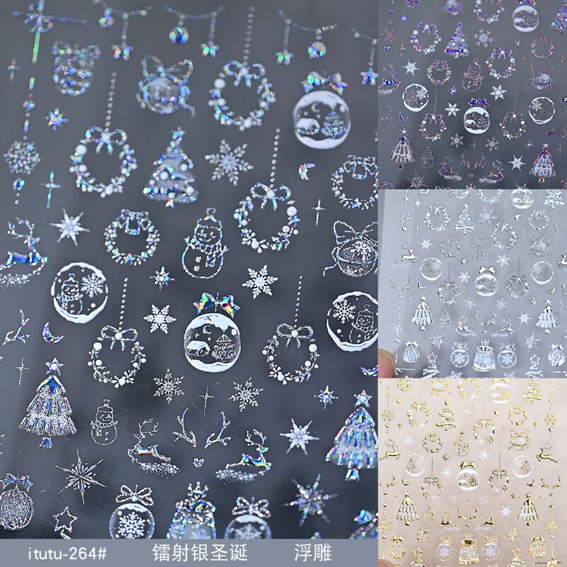 Cross-Border Manicure Golden Christmas Dreamy Sparkling Crystal Ball Elk Christmas Tree Snowflake Snowman Nail Stickers