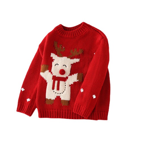 Red New Year greeting suit three-dimensional nose boys and girls Christmas sweater pullover sweater top children's sweater wholesale