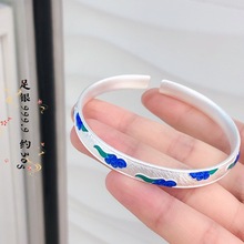 纯银S999祥云青云手镯女中式珐琅彩古法足银镯节日送女友长辈礼物