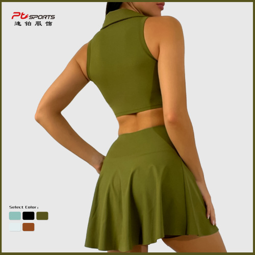 Breathable European and American slim sports skirt fake two-piece culottes running fitness tennis anti-exposure yoga skirt