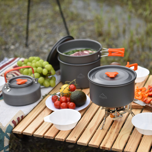 Widesea camping pot set for 3-4 people, portable outdoor pot with teapot, picnic, hiking and camping pot