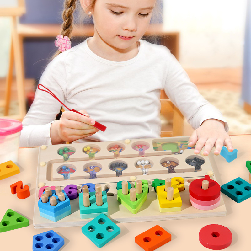 Madera DE LOS NIÑOS conteo magnético color clasificación conjunto columna bloques construcción logarítmica laberinto caminar juguetes educativos