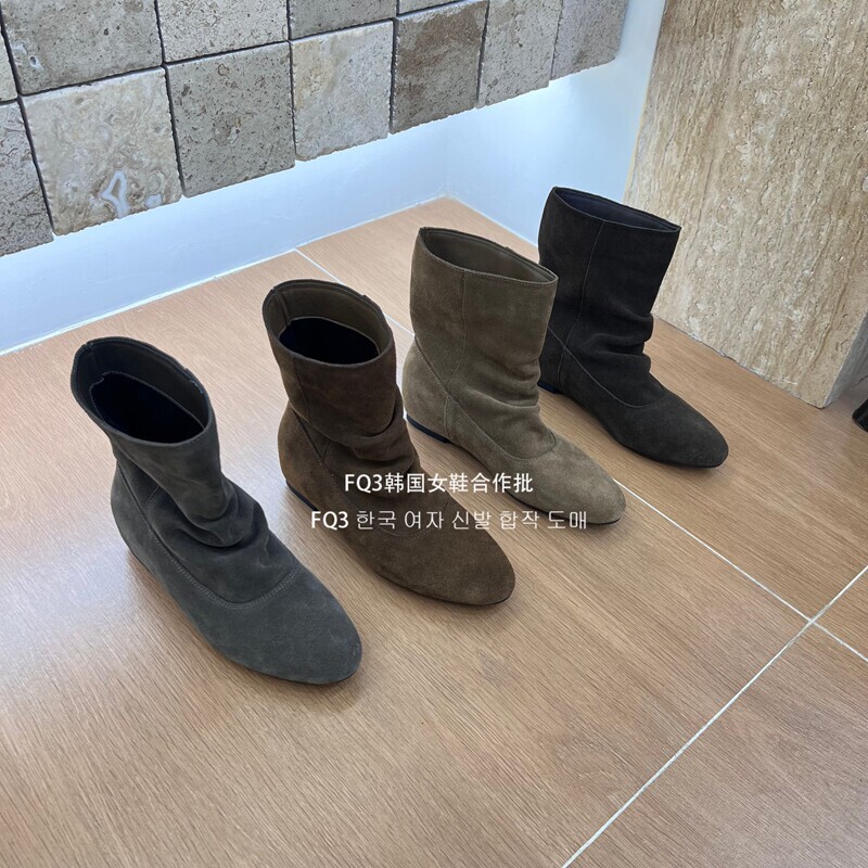 FQ3 real shot BEILIXUAN Korean-style retro suede ankle boots for women, 2026 winter, with inner height-increasing design and a wrinkled texture FQ3 real shot BEILIXUAN Korean-style retro suede ankle boots for women, 2026 winter, with inner height-increasing design and a wrinkled texture
