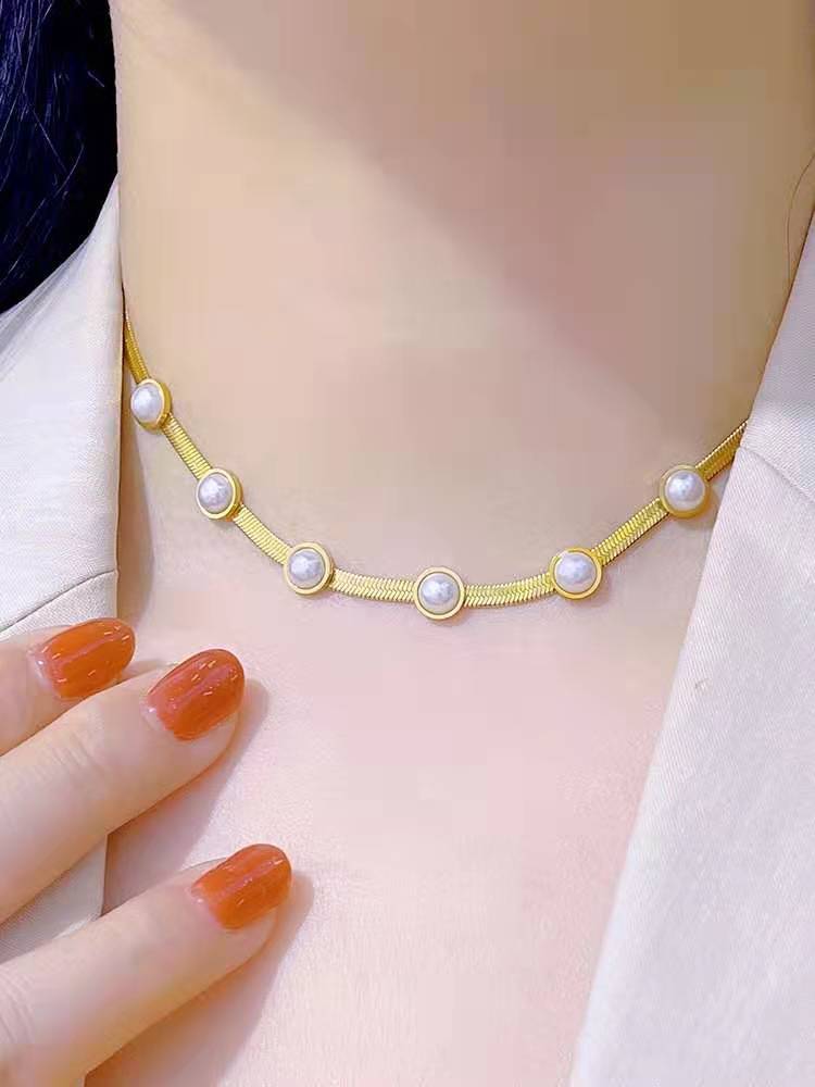 Fashion Round Titanium Steel Plating Inlay Opal Pearl Necklace 1 Piece display picture 1