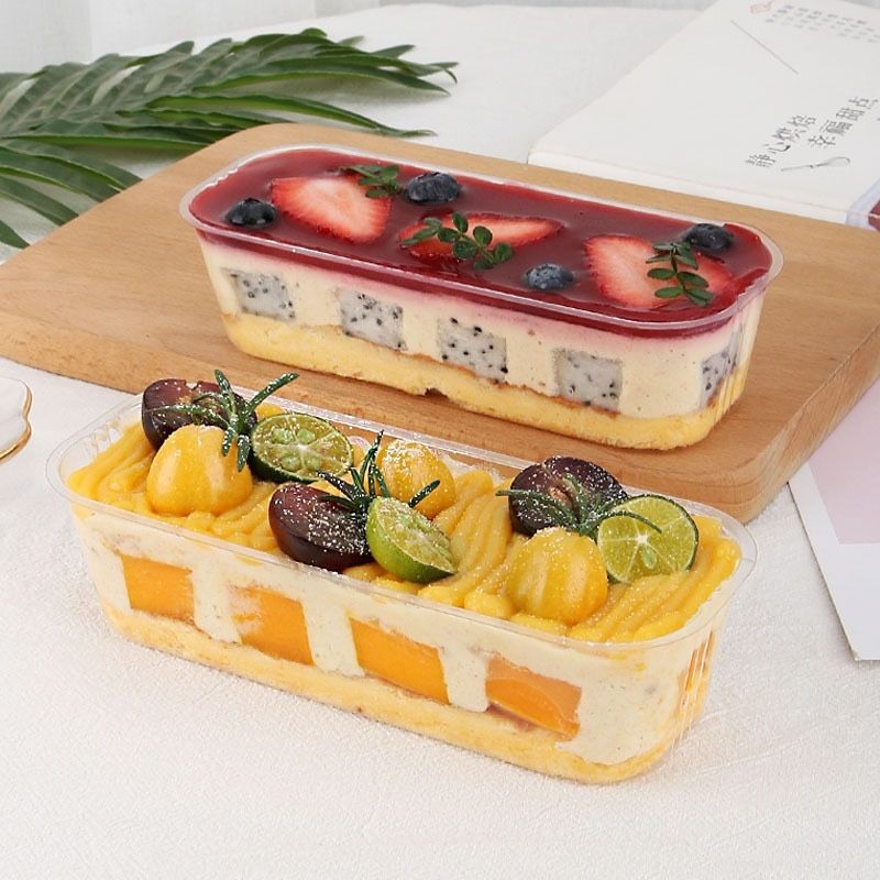 Fábrica de fuente larga caja de pastel de leche de soja de paja de madera tiramisu caja de postre desechable caja de embalaje de mousse de punto oeste