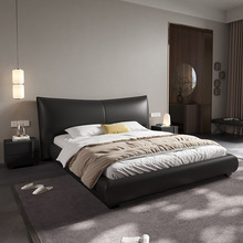 黑色轻奢真皮床现代简约软包床主卧双人床意式极简高端床储物婚床
