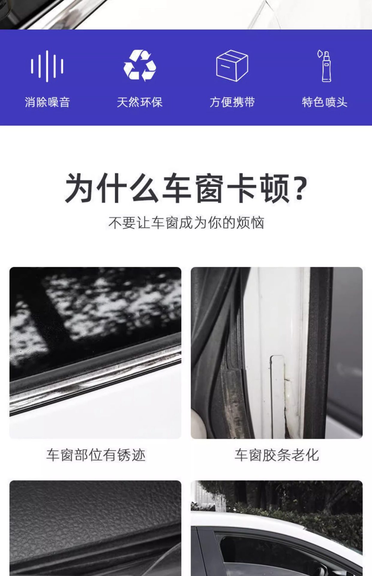 Car window lubricant, sunroof track, car door lubricant, anti-stick and noise-reducing special cleaning and glass maintenance agent