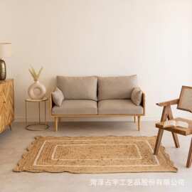 跨境卧室编织地垫床边毯隔凉脚踩地垫可折叠地毯卧室编织草毯地垫