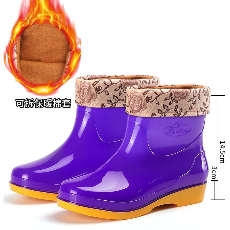 Cuatro estaciones zapatos de lluvia de cañón corto para mujeres zapatos de lluvia calientes para adultos con veludo impermeable antiderrapante cocina de moda zapatos de agua botas de agua al por mayor image 13