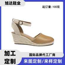 欧美休闲高跟鞋女欧美大码odm定制真皮高档坡跟单鞋OEM高跟鞋定制