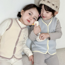 25新款儿童马甲开衫奥粒绒双面背心印花加厚男女宝宝保暖上衣秋冬