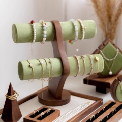 果绿绒手串展示架胡桃木高级饰品手镯手链收纳架珠宝水晶摆摊陈列