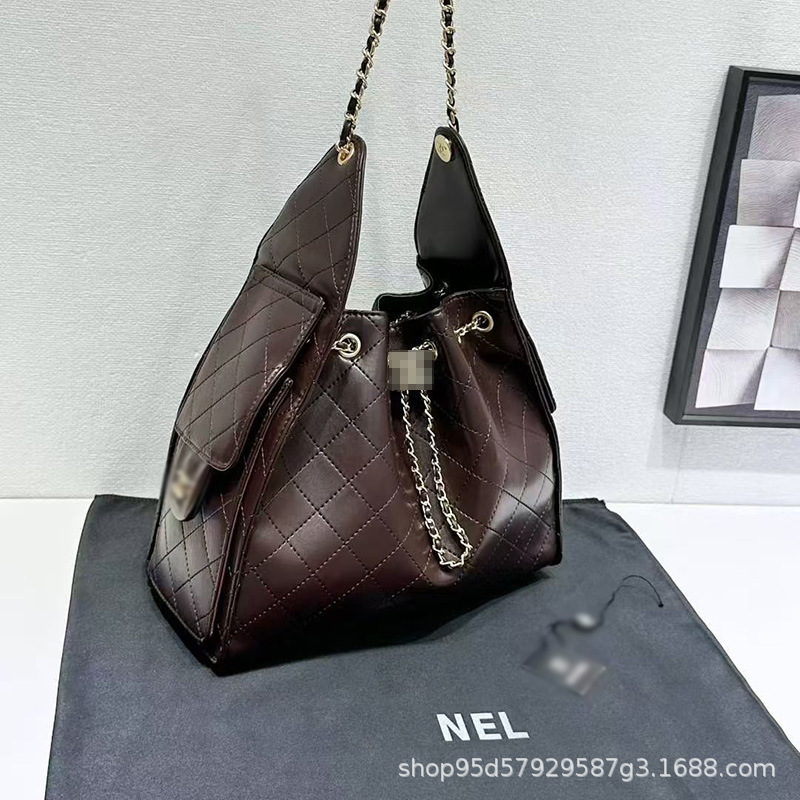 新款香家25C高品质水桶包25bag真皮hobo包复古菱格链条包单肩手提|undefined