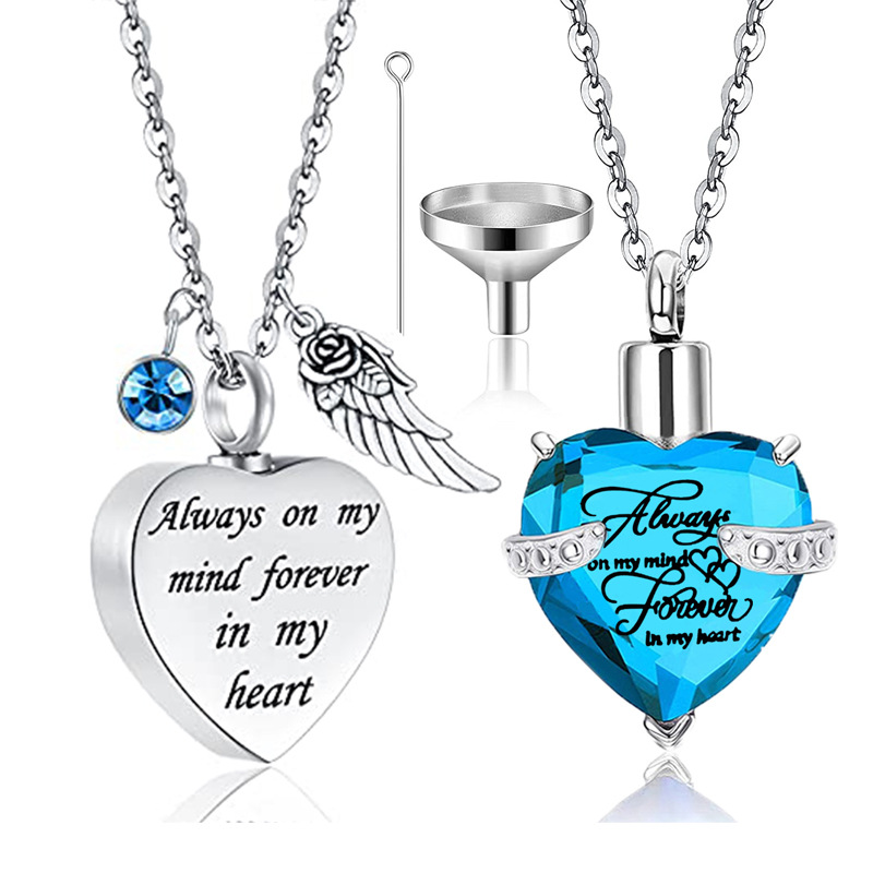 Joyería conmemorativa de cenizas de hueso fijo collar de vidrio tallado mascota ataúd cinerario cumpleaños amor colgante piedra collar de acero inoxidable