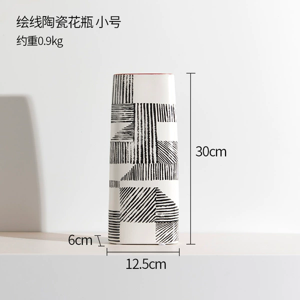 Line painted ceramic vase small