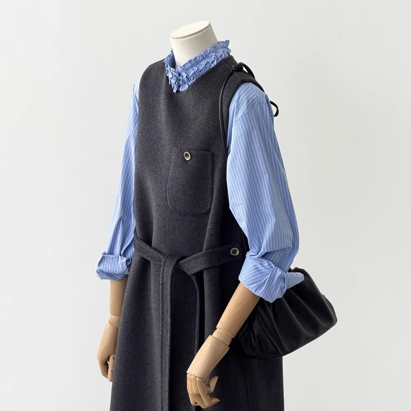 Minimalist High-End Double-Sided Mid-Length 26 Early Spring New Style Sleeveless Wool Vest Coat for Women, Waist-Cinching and Slimming Minimalist High-End Double-Sided Mid-Length 26 Early Spring New Style Sleeveless Wool Vest Coat for Women, Waist-Cinching and Slimming