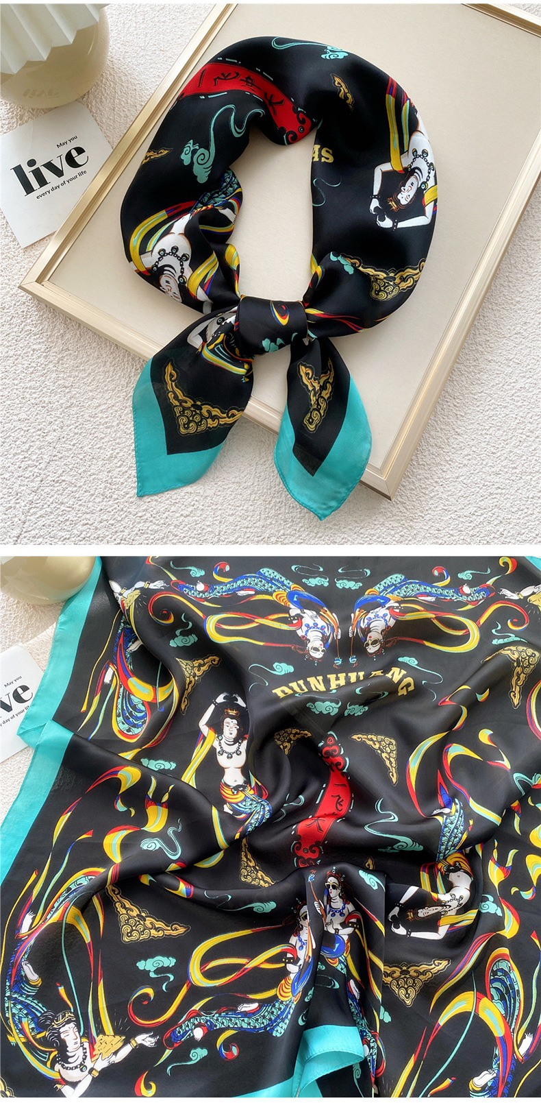 50g Weight Silk Scarf Classification Travel Occasion Silk Material Unisex Gender Printing Design Sweet Style Grey, Red, Green, Blue, Yellow, Black Color Unisex Sweet Silk Printing Silk Scarf 17
