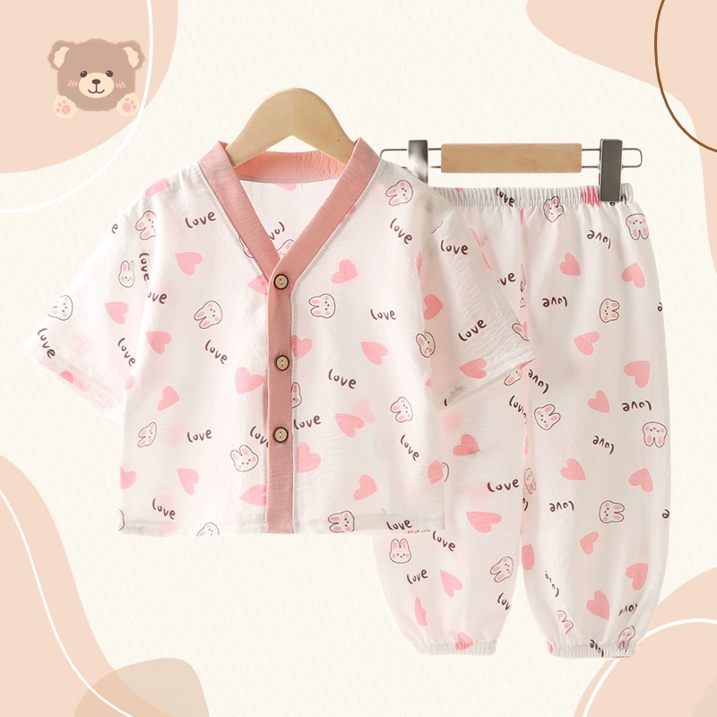 Новая Детская домашняя одежда для мальчиков и девочек, Хлопковая пижама с принтом, кондиционер, одежда, костюм с рукавом три четверти, костюм из двух частей