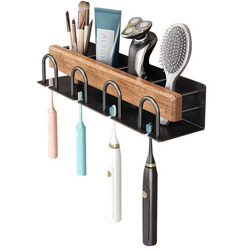 Solid wood toothbrush rack wall-mounted cup holder mouthwash cup holder multifunctional bathroom punch-free toothbrush holder