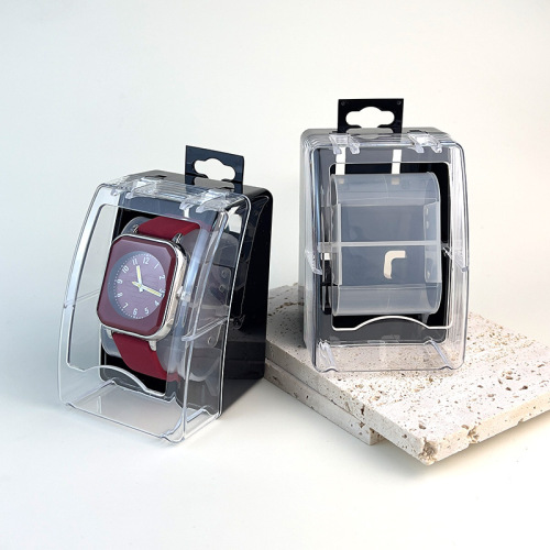 Transparent watch box, display box, square, high-end plastic watch box, packaging, storage box with hooks