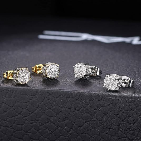 European and American Popular Full-Diamond Hip-Hop Men's Earrings Zircon Micro-Inlaid Color-Plated Round Earrings for Women Amazon Wholesale