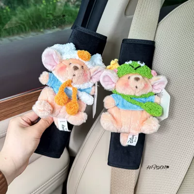 Flower Car Seatbelt Shoulder Pad — Sürətlər qutusu və əl tormozu başlıqları - black-velvet-shoulder-pads-big-goose-crown-frog-set-authentic-little-bean-flower-two