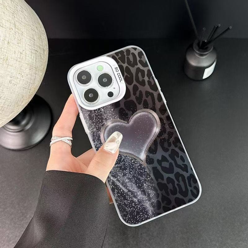 豹纹爱心适用15plus欧美14promax苹果手机壳iphone16酷炫13潮流12