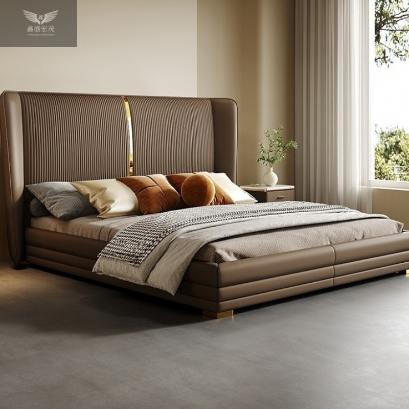 Cama de cuero ligera de lujo, cama principal moderna y simple, 2024 nueva cama doble italiana de gama alta, cama de boda cómoda