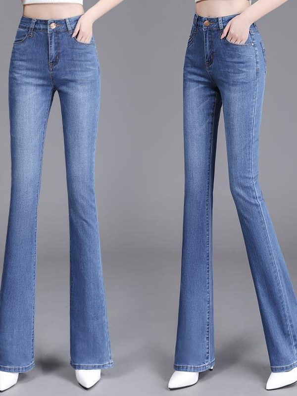 2024 Autumn and Winter Velvet Outer Wear High-Waist Slim Bootcut Jeans for Women with Elasticity and Large Size Fat mm Flared Pants