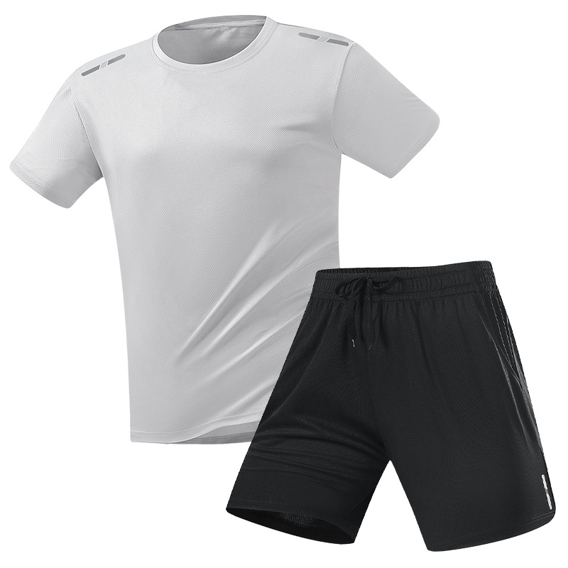 Trajes deportivos transfronterizos para hombres de verano nuevos juegos de dos piezas de correr Casual Fitness camiseta de secado rápido de hielo pantalones cortos de mangas cortas