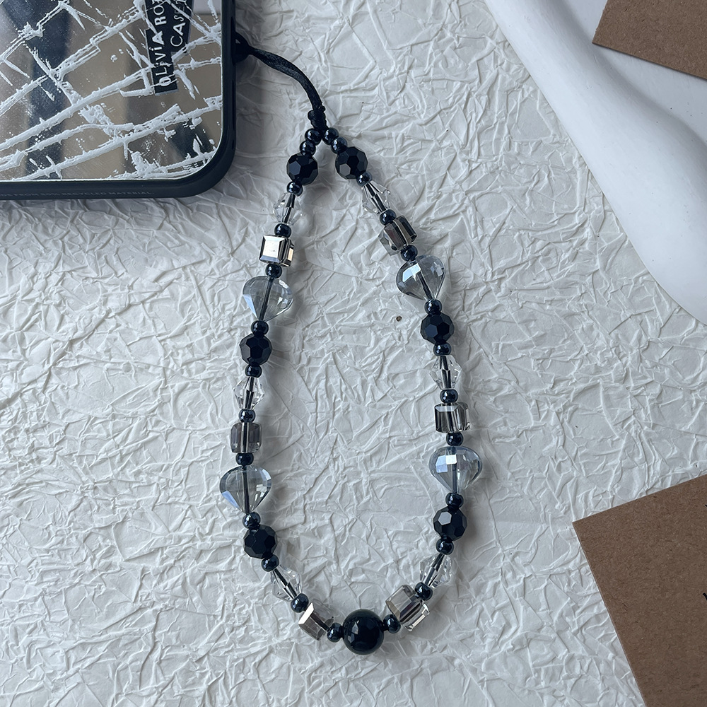 Nisi New Ins Cool Black Grey High-end Light Luxury Crystal Love Beaded Mobile Phone Chain Wrist Hanging Accessories