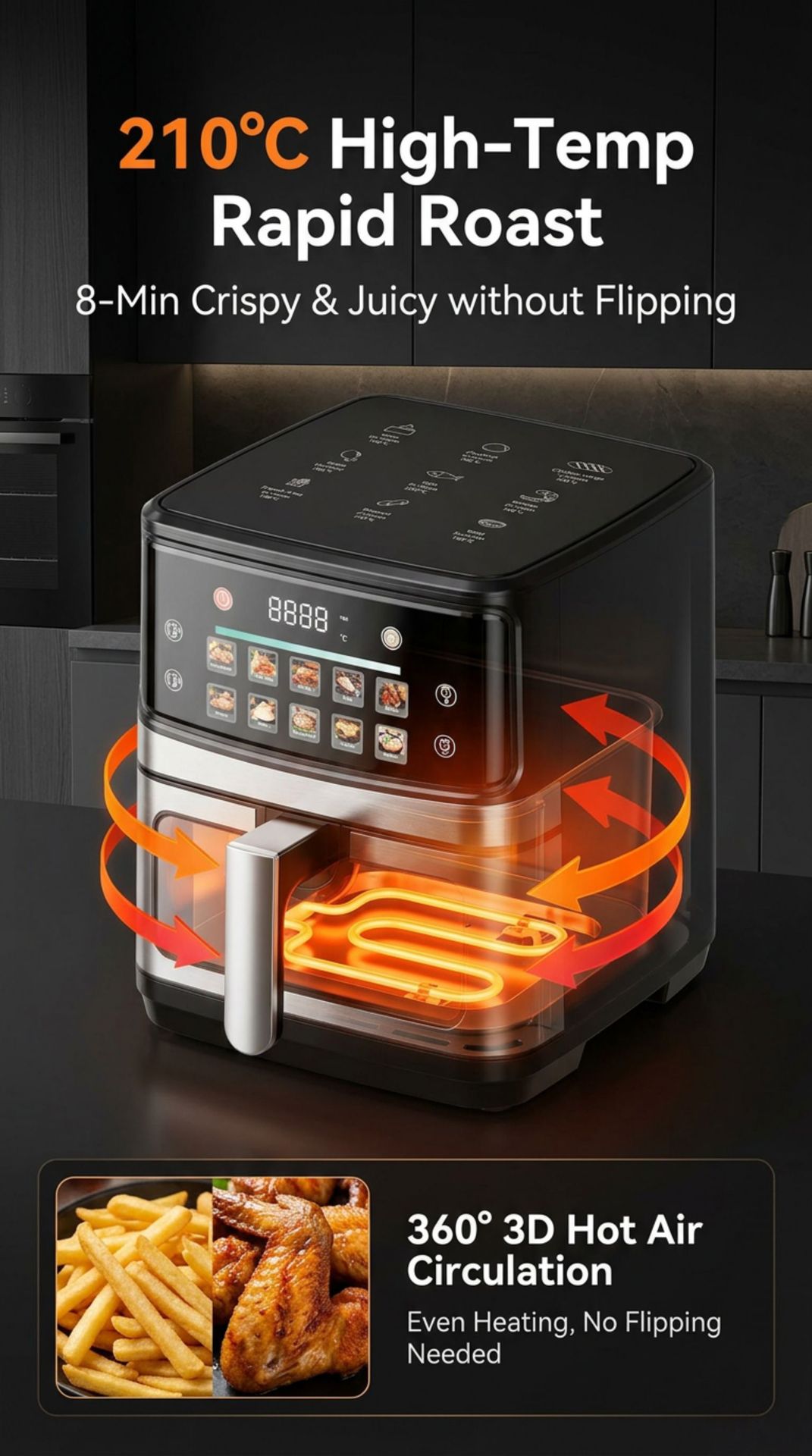 Cross-border Exclusive airfryer 12L Visible Air Fryer Large Capacity Stainless Steel Multifunctional US Specification 110V