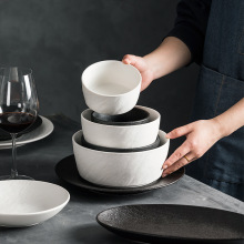 岩石纹陶瓷碗家用米饭碗汤碗日式碗早餐碗水果燕麦片甜品碗勺子