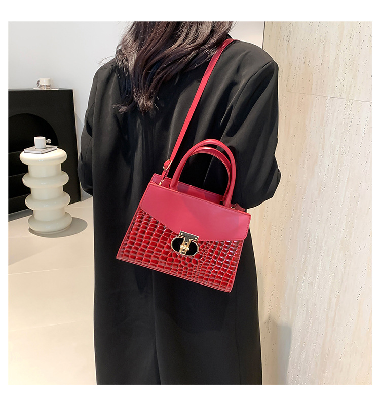 Korean Women's 2024 New Crocodile Pattern Single Shoulder Crossbody Fashion Handheld Small Square Bag_voghion.com