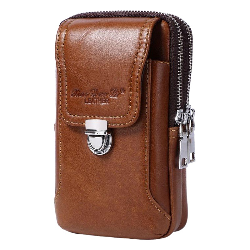 New men's leather mobile phone bag 5.5/6.5 inch first layer leather mobile phone waist bag wear belt multifunctional hanging bag