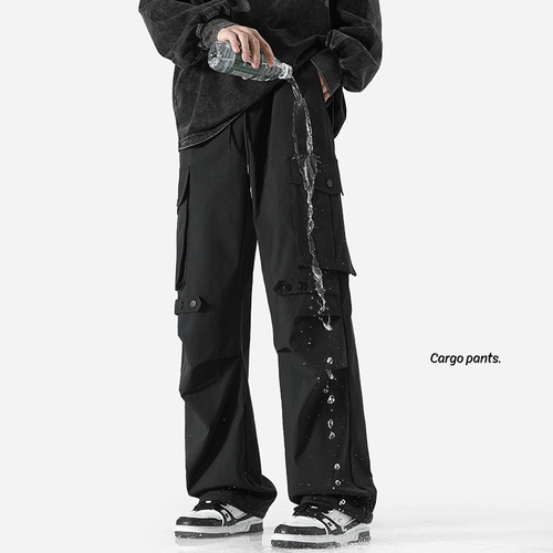 Men's sporty straight-leg cargo pants for couples, plus-size, loose-fitting, versatile casual trousers—men's wear