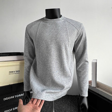 美式重磅正肩结构潮牌长袖男t恤boxy版型潮男休闲百搭圆领拼接长T