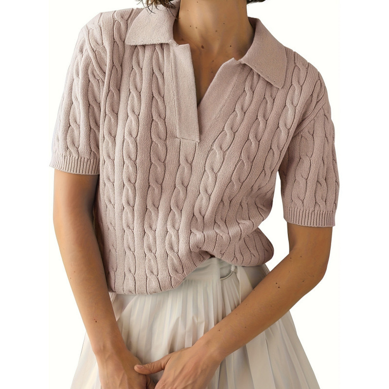 2026 New Cross-Border Dropshipping Cable Knit V-Neck Sweater for Women