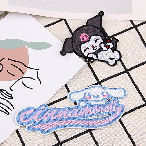 Self-adhesive cartoon Sanrio Kuromi Melody English alphabet cloth stickers for clothes and bags decorative decals diy