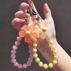 マカロン色カラービーズ花びら携帯ストラップ日韓インスタ風手作りビーズ花ストラップ手首ひも
