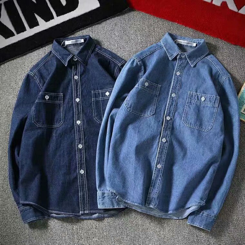Spring and Autumn Denim Shirt Men's Korean Style Slim Men's Long Sleeve Couple Shirt Trendy Handsome Student Thin Jacket