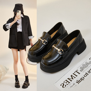 Genuine Leather Shoes Women's 2023 New Black Mary Jane Shoes Thick Sole British Style JK Loafers Women's Flat Sole